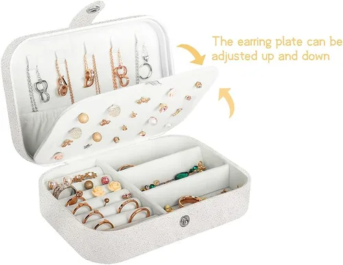 Miniatura 4 de Joyero para viaje, pequeño organizador de piel sintética para mujeres y niñas, estuche miniatura de viaje de doble capa, portátil, de exhibición