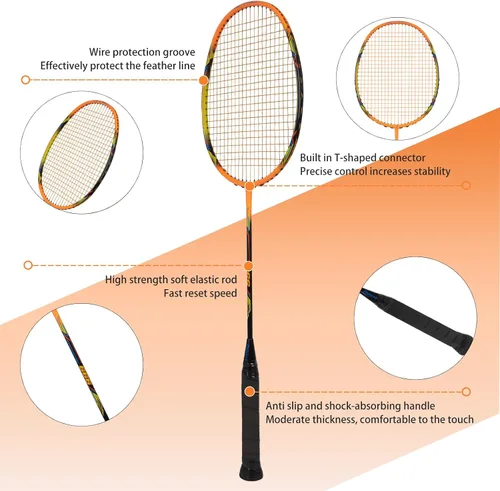 Miniatura 4 de Raqueta de bádminton, raquetas de bádminton, ofensivas y defensivas, ligeras de fibra de carbono de 2.65 oz de una sola pieza, moldeadas