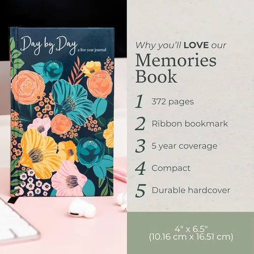 Miniatura 3 de Steel Mill & Co - Diario de 5 años, libro de recuerdos de una línea al día, pequeño diario de gratitud de 6.5 x 4 pulgadas para mujeres, flores