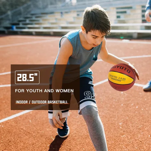 Miniatura 4 de KUYOTQ 3LBS/3.3LBS/2.2LBS Weighted Heavy Training Basketball 29.5/28.5" in and Outdoor Improving Handling Dribbling Passing Rebounding Skill marrón