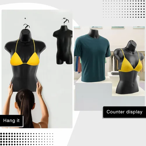 Miniatura 4 de Briwooody 8 piezas de maniquí colgante negro con gancho de suspensión, macho, hembra, niño y niño pequeño, maniquí colgante cuerpo conjunto familiar