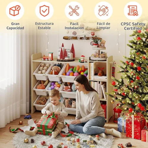 Miniatura 8 de DOREROOM Organizador de almacenamiento de juguetes con estantería, almacenamiento de juguetes para niños y organizadores con 3 estantes, 9
