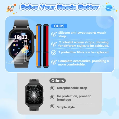 Miniatura 5 de MOFGDNI Reloj inteligente para niños con 39 juegos, cámara incorporada, grabadora de video, alarma, calculadora, podómetro y varios fondos