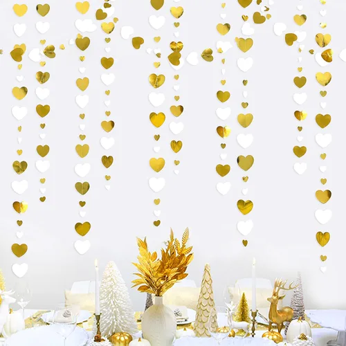 Miniatura 19 de 52 pies Guirnalda de corazón de amor dorado azul marino para decoración de fiesta del día de San Valentín Bandera de serpentina colgante azul real