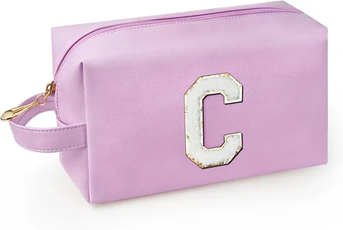 Miniatura 9 de Bolsa de maquillaje personalizada con inicial con asa, bolsa de cosméticos de preparación con bolsillo interior con cremallera, 8, 9, 10, 11, 12