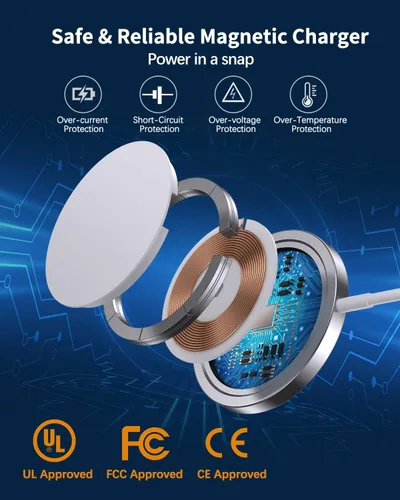 Miniatura 7 de Cargador inalámbrico magnético Mag-Safe para iPhone 17/16/15/14/13/12 Serie Soporte/Almohadilla de carga inalámbrica magnética convertible con cable