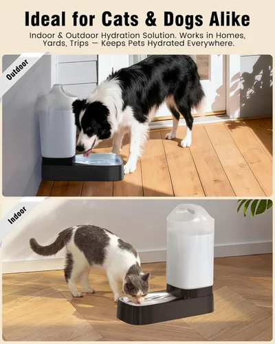 Miniatura 6 de Dispensador automático de tazón de agua para perros - Alimentador de agua por gravedad para mascotas de acero inoxidable de 2.4 galones con diseño
