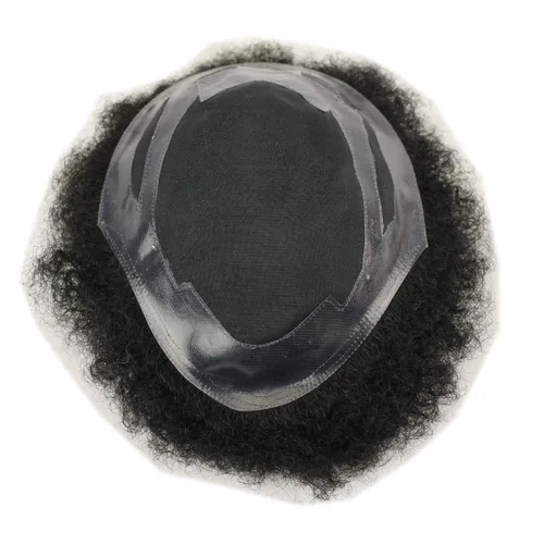Miniatura 4 de Toupee Afro Curl Toupee para hombres negros 9.5 x 7.5 pulgadas 100% cabello humano mono base red con poliuretano duro reforzado