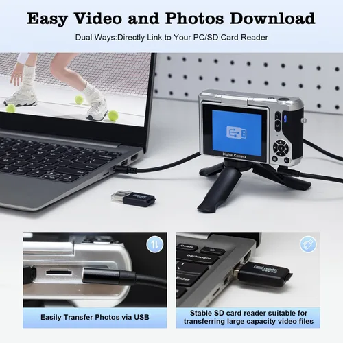 Miniatura 6 de ARNSSIEN Cámara digital 4K con pantalla abatible de 180° de 2.8 pulgadas, cámara fotográfica, diseño fácil de transportar tarjeta de 64 GB