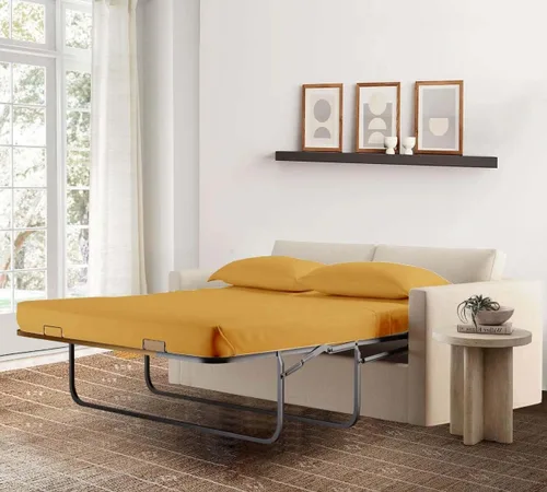 Miniatura 6 de Juego de sábanas de 500 hilos para sofá cama de algodón egipcio puro (35.8 x 71.7 in), color beige sólido con bolsillo de hasta 5.9 in