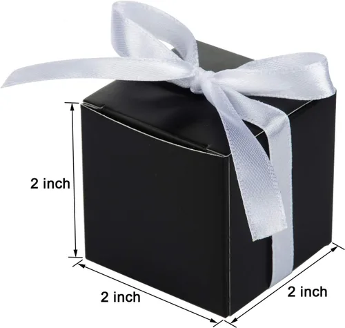 Miniatura 4 de Caja Awell de corazones y caja de 2" x 2" x 2" con moño Caja negra con cinta blanca