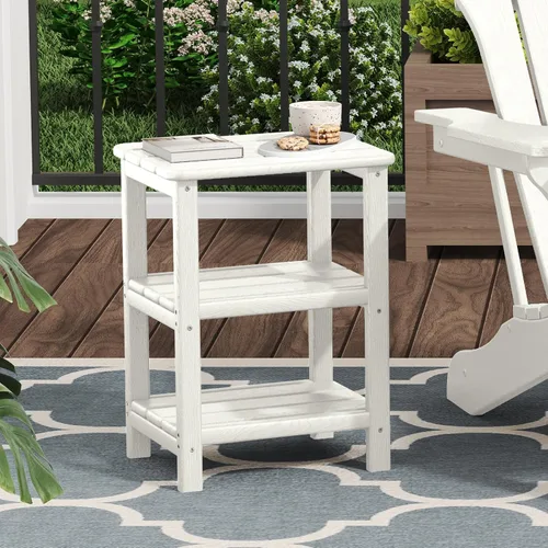 Miniatura 3 de Mesa auxiliar Adirondack de 3 niveles para exteriores, mesa auxiliar de polietileno de alta densidad para patio, mesas rectangulares para patio