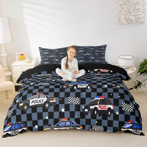 Miniatura 38 de Feelyou Race Car Duvet Cover Twin Size Boys Girls Speed Sports Car Bedding Set Breathable Soft Racing Comforter Cover 2Pcs Black White Checked