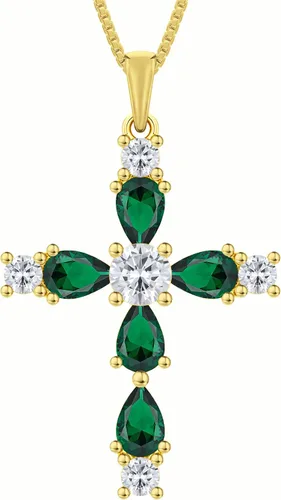 Miniatura 34 de YL Collar de cruz de plata de ley 925 con colgante de piedra natal religiosa para mujer