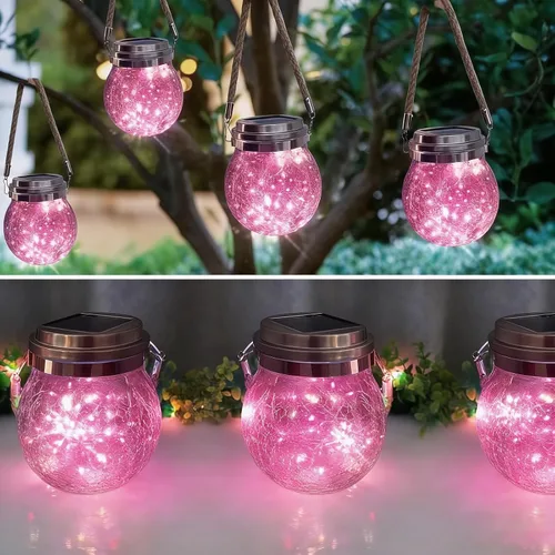 Miniatura 3 de Luces solares colgantes para exteriores, VGE Paquete de 2 luces de bola de vidrio agrietado con 30 LED decorativas, luces solares impermeables