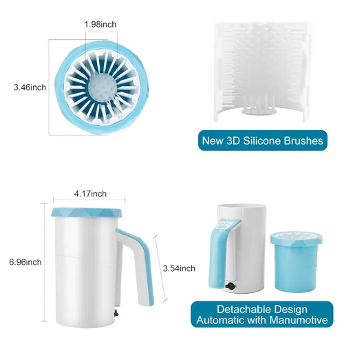 Miniatura 8 de Limpiador automático recargable de patas de perro, taza de lavado de patas de perro, limpiador portátil 2 en 1 de patas de mascota con cepillo