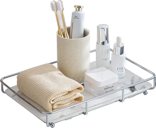 Miniatura 13 de Organizador de baño, organizador de perfumes, organizador de maquillaje, estante de almacenamiento de cosméticos, bandeja de tocador de acero 2