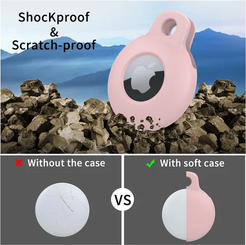 Miniatura 4 de Funda de silicona suave antiarañazos a prueba de golpes con llavero mosquetón para Apple Air Tag 2/1 (negro, rojo, rosa, verde claro)