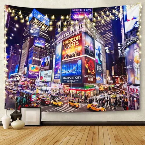 Miniatura 5 de Emvency Tapiz City Enero Iluminado Fachadas de Teatros 2011 en Times Square Night Musical Carteles de Teatro Decoración del Hogar Colgante de Pared