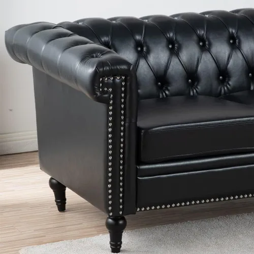 Miniatura 6 de Sofá Chesterfield moderno de 83.5 pulgadas, sofá de 3 plazas con brazo enrollado, tapizado de cabeza de clavo, sofás de piel sintética para sala