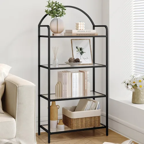 Miniatura 18 de Hzuaneri Estantería de vidrio templado, estantería delgada para dormitorio, baño, oficina en casa, marco de acero, negro de 6 niveles BC10601B