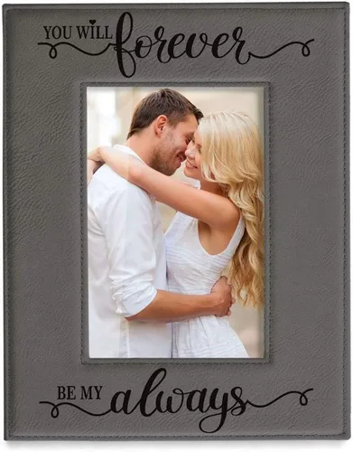 KATE POSH You Will Forever by My Always - Marco de cuero gris grabado – Compromiso, boda, 3er aniversario, I Love You Regalos para parejas (5 x 7 –
