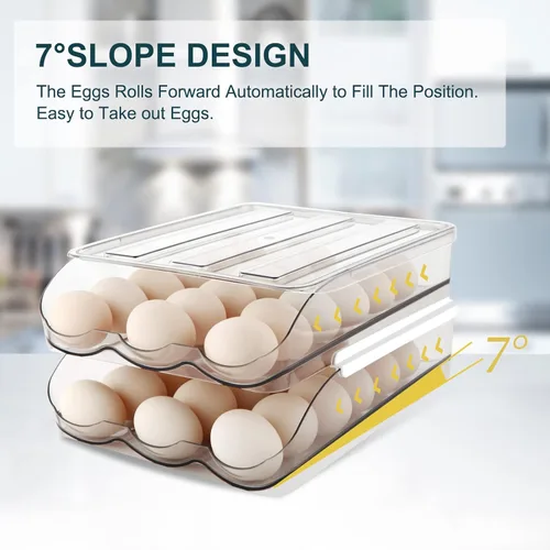Miniatura 3 de MesRosa Soporte de Huevos para Nevera, Contenedor de Almacenamiento de Huevos con Rotación Automática para Refrigerador, Organizador de Huevos