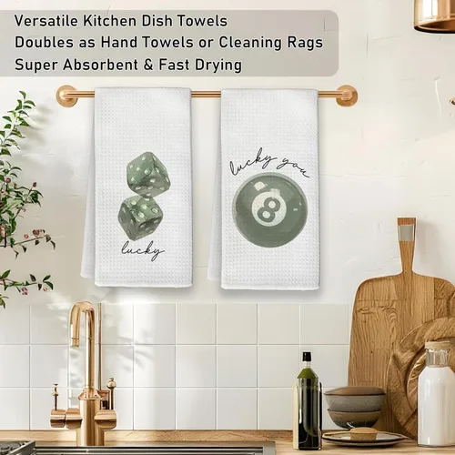 Miniatura 3 de Toallas de cocina de moda verde salvia, Funky Retro Lucky Dice 8 bolas de mano, toalla de cocina verde salvia para decoración de cocina y baño