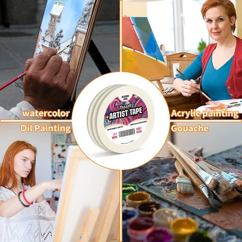 Miniatura 7 de Paquete de 3 cintas blancas para artistas, cinta adhesiva para dibujar, acuarela, pintura, lienzo, enmarcado, sin ácidos, 0.2 pulgadas de ancho