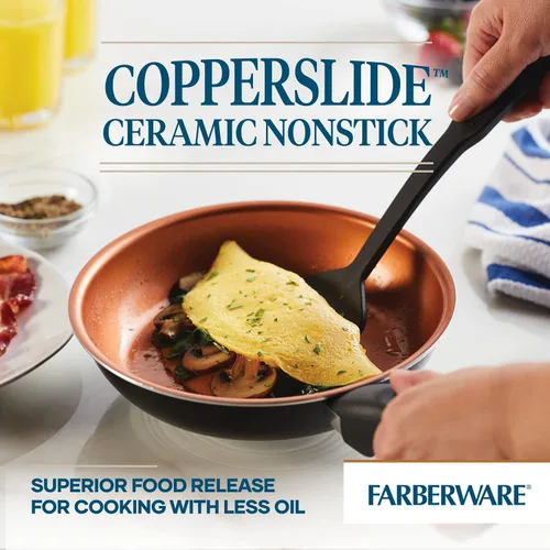 Miniatura 2 de Farberware Glide Escalfador de Huevos Antiadherente de Cerámica Cobreada con Tapa, 8 Pulgadas, Negro - 10654