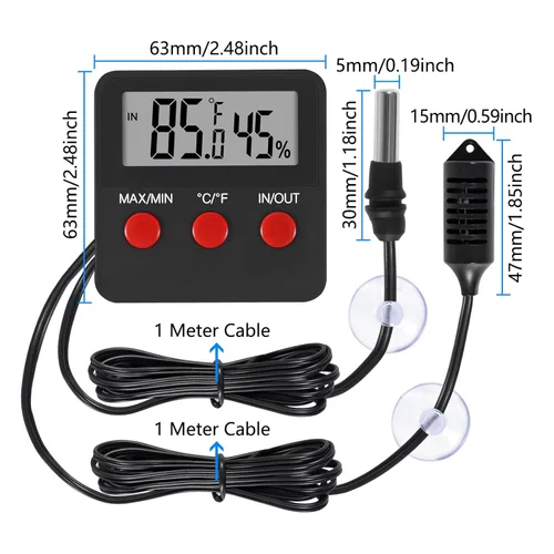 Miniatura 5 de Termómetro digital y termómetros de humedad para interiores y exteriores, medidor de temperatura e higrómetro digital con sonda para terrario de 3