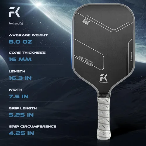 Miniatura 2 de Juego de 2 palas de pickleball T700 y 0.630 in de fibra de carbono con superficie mate CMS núcleo de panal ligero y protector de borde duradero
