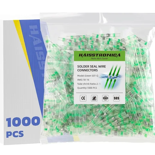 Miniatura 25 de haisstronica 100 conectores de alambre con sello de soldadura, conectores a tope resistentes al agua, termorretráctiles, terminales