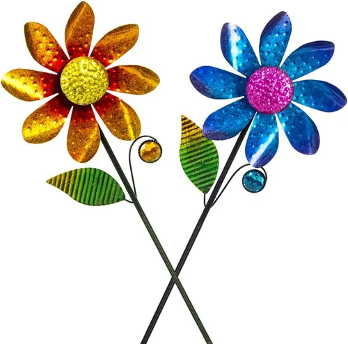Paquete de 2 molinos de viento de jardín, esculturas de viento de metal, molino de viento para exteriores, decoración de molinete de flores para