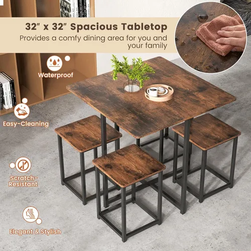 Miniatura 8 de Tangkula Juego de mesa de comedor compacto para 4, juego de mesa de cocina pequeña con taburetes cuadrados y marco de metal, perfecto para espacios