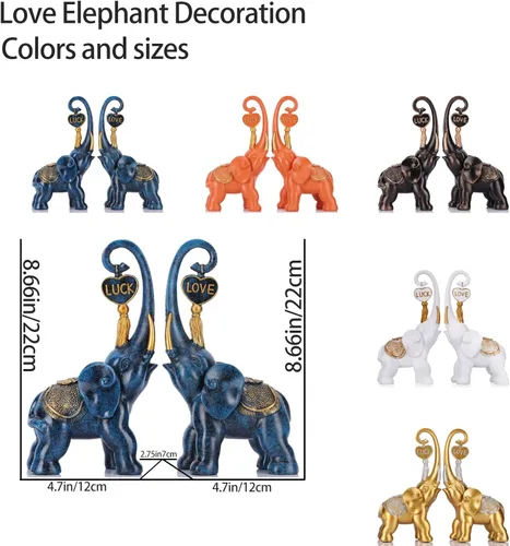 Miniatura 2 de DOVDOV Juego de 2 piezas de estatua de elefante azul, escultura de elefante de amor, elefante azul para decoración del hogar, estantería de oficina