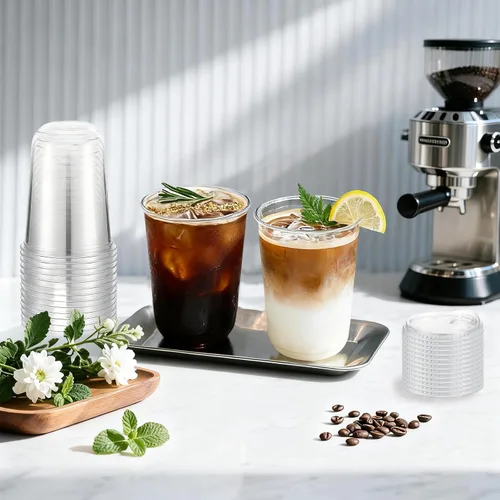 Miniatura 2 de Paquete de 50 vasos de plástico transparente con tapas para sorber – Tazas de café helado de 16 onzas con tapas sin pajilla, desechables de fondo