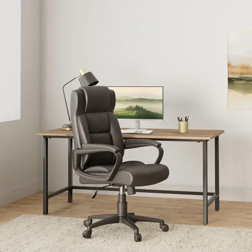 Miniatura 2 de Lorell Silla ejecutiva de cuero negro con respaldo alto Soho