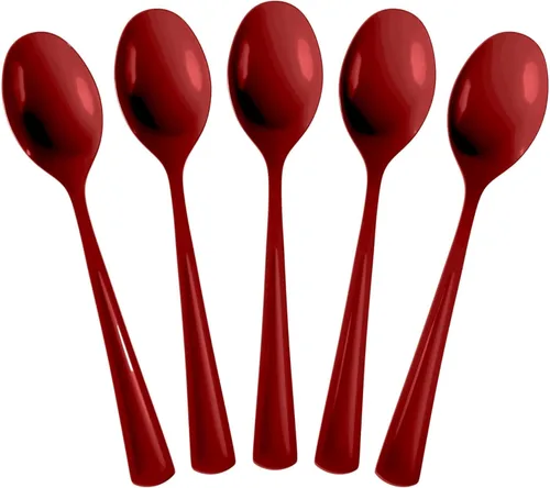 Miniatura 10 de Exquisite Cucharas de plástico moradas, 50 piezas, cucharas moradas, utensilios desechables, juego de cubiertos de plástico resistente