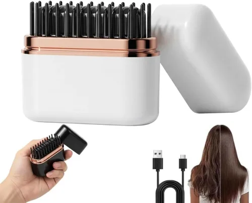Mini cepillo alisador de pelo, mini peine alisador portátil recargable, control de temperatura de 3 velocidades, alisador de pelo de bolsillo de
