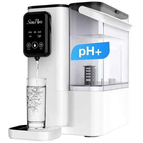 SimPure Y9A UV Filtro de agua de ósmosis inversa de sobremesa, remineralización alcalina 300 GPD de 6 etapas de purificación, sistema de filtración