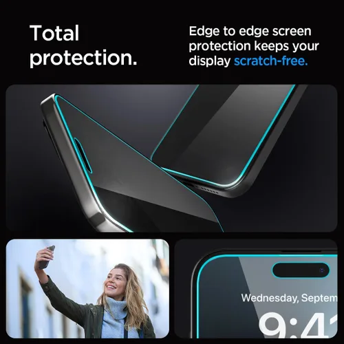 Miniatura 5 de Spigen Protector de pantalla de vidrio templado [GlasTR EZ FIT - Privacy] diseñado para iPhone 15 Pro Max [compatible con fundas] - Paquete de 2