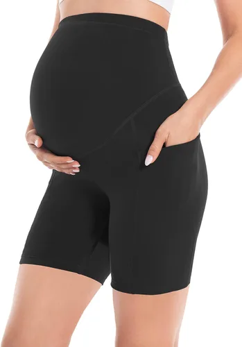 V VOCNI Maternity Biker Shorts Over The Belly Women's Bike Shorts Athletic Workout Yoga Walking Shorts