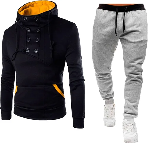 Miniatura 2 de JUNGE Conjuntos de chándal para hombre Otoño e Invierno con doble botonadura dos piezas de moda con un suéter con capucha y casual