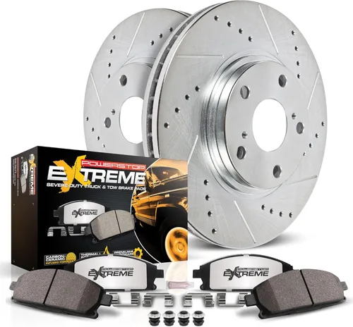 Power Stop Kit de freno trasero para Lexus LX570 2008 2009 2010 2011 - Pastillas de freno de cerámica de fibra de carbono para camiones y remolques