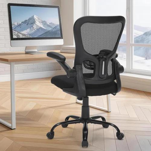 Miniatura 2 de Silla de oficina ergonómica de malla, soporte lumbar ajustable, brazos abatibles, silla giratoria para computadora con respaldo transpirable