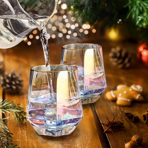 Miniatura 7 de Copas de vino sin tallo, cristalería iridiscente de 10 onzas, vasos modernos de color arcoíris para vino tinto, cócteles, whisky, regalos, amantes
