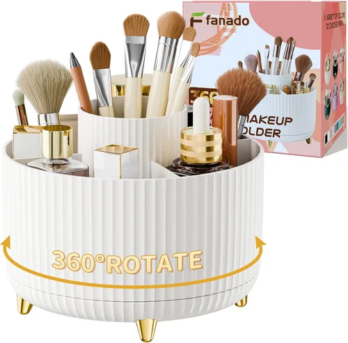 Miniatura 18 de fanado Organizador de brochas de maquillaje giratorio de 360°, organizadores de maquillaje para encimera, organización de maquillaje