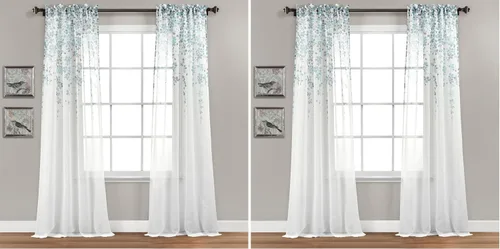 Miniatura 25 de Lush Decor Cenefa para ventana con filtro de luz, colección Weeping Flower, juego de cortinas, un par, 52" de ancho x 95" de largo + 2" de cabecera