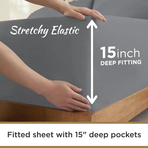 Miniatura 4 de Crescent Bedding - Juego de sábanas extralargas de satén de 200 hilos, 100 % algodón, suave y cómodo, tamaño individual (gris, tamaño individual XL)